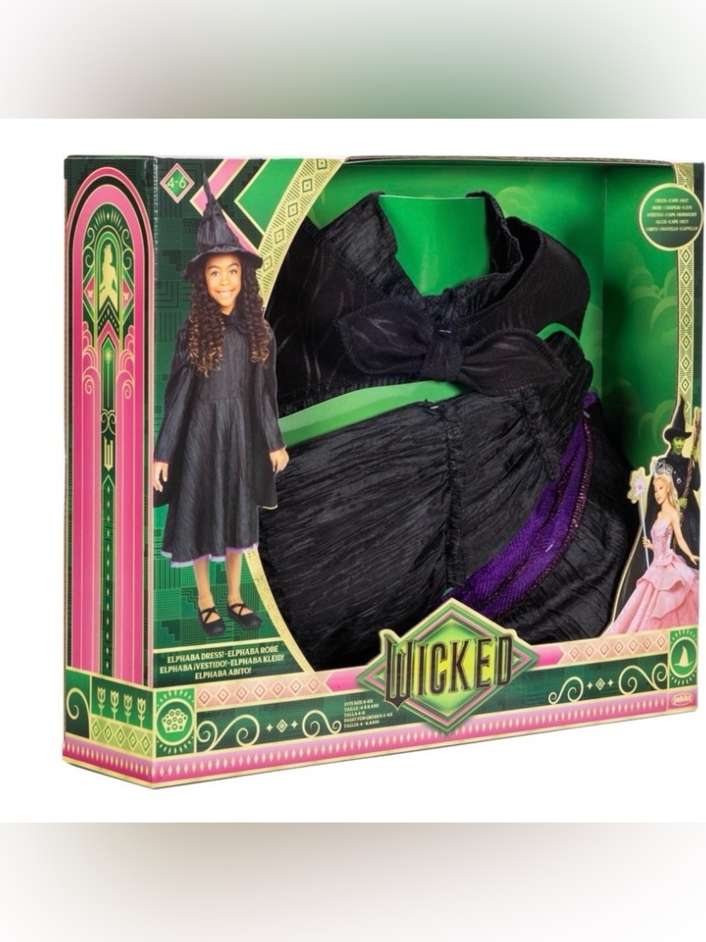 Girls Black Witch Costume Dress & Hat with Purple Trim - Picture 2 of 4